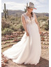 Cap Sleeve Beaded Ivory Lace Chiffon Wedding Dress